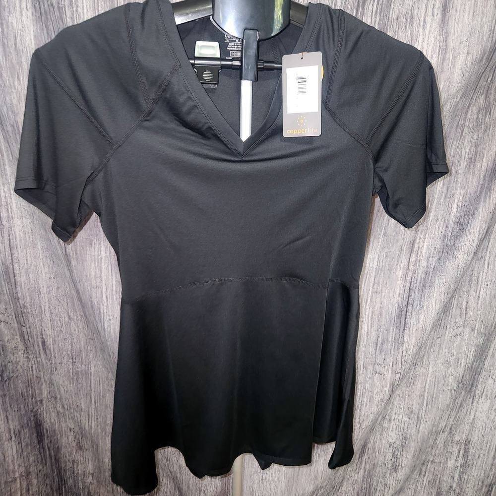 Copper Life Women's Black Fitness‎ Running Athletic Top V Neck Size XL